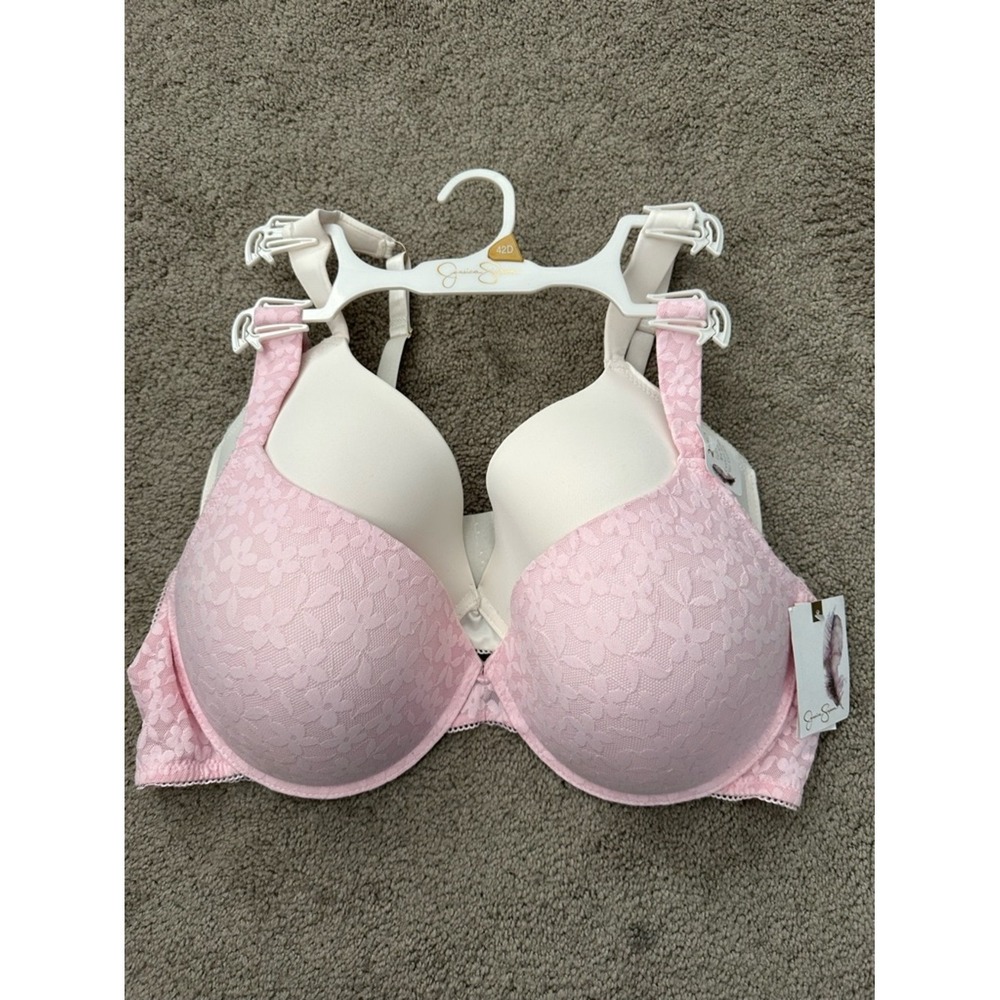 Jessica Simpson 2 Pack‎ Full Figure Lace Underwire Bras Pink Cream 42D JS96150X